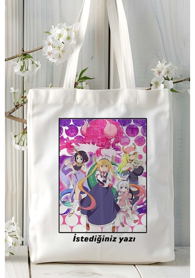 Art Hediye Miss Kobayashi's Dragon Maid Baskılı Bez Omuz Çantası Kişiye Özel Model 3 Çok Renkli
