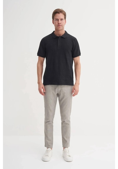 Cazador Polo Yaka Regular Fit Örme Dalga Desenli Tişört Siyah