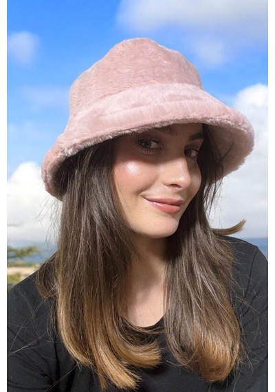 Entropy Pembe Bucket Tavşan Tüylü Şapka Pembe