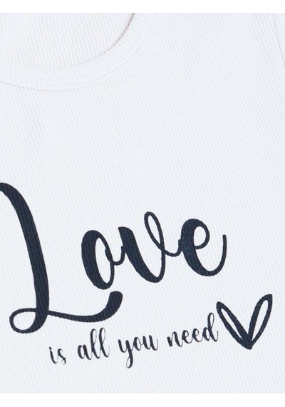 Breeze Kız Çocuk Pamuklu Love Yazılı T-shirt-14035 Beyaz