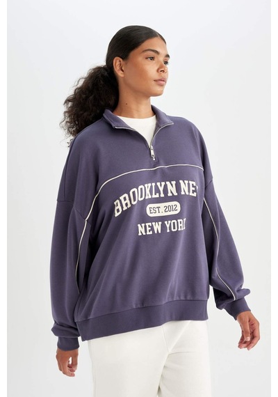 DeFactoFit NBA Brooklyn Nets Oversize Geniş Kalıp Yarım Fermuarlı Dik Yaka Sweatshirt C8246AX24AUPR493