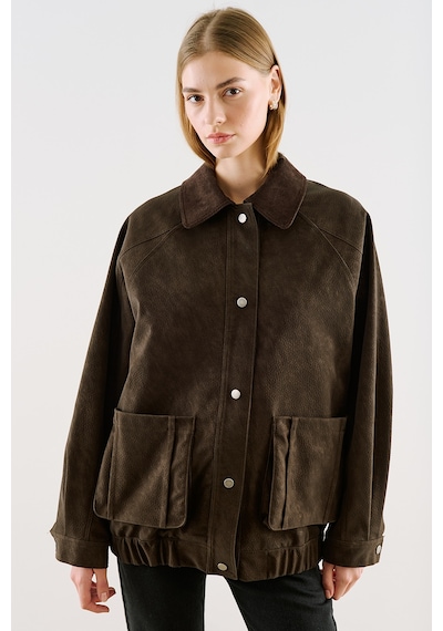 Manuka Deri Garni Yakalı Oversize Mont Kahverengi Aw26mnt00002-122