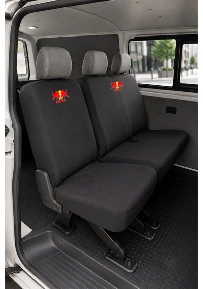Volkswagen Transporter 4+1 - Siyah Penye Oto Koltuk Kılıfı - Red Bull Baskılı