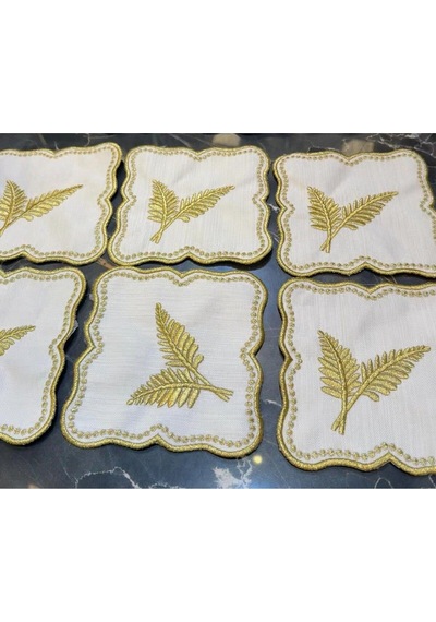 Palmiye Yaprak Gold 6'lı Kokteyl Sunum Peçetesi Linen Keten Kumaş