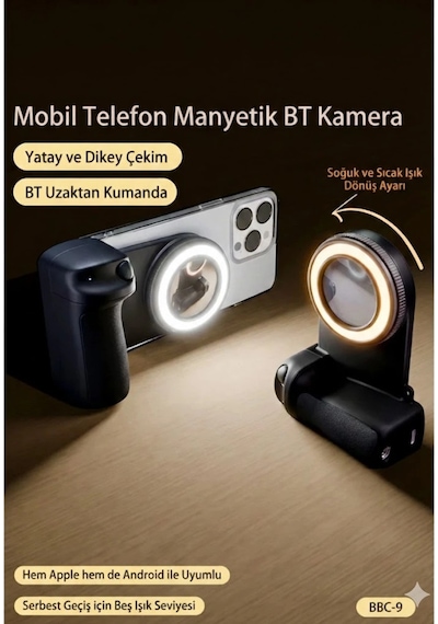 Bluetooth Manyetik Telefon Yapıştırma Kavrama Halka Dolgu Işığı İle Magsafe Selfie Klips
