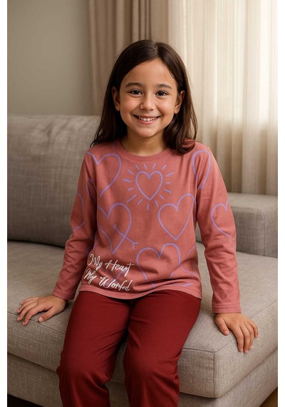 Çocuk Pijama Takımı %100 Pamuk Mor