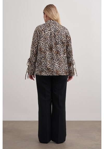 Myline Bağlama Detaylı Leopar Bluz-2568 Kahverengi