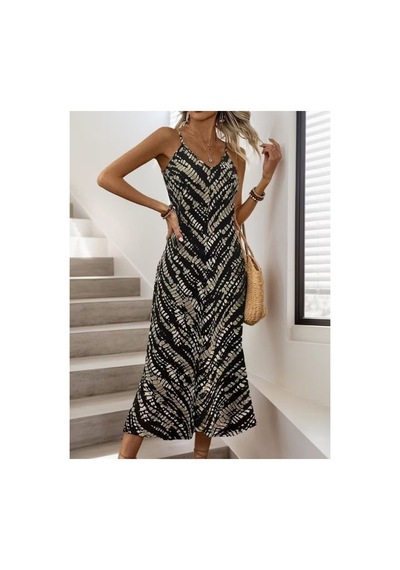 Butik İstanbul Kadın Ip Askılı V Yakalı Desenli Uzun Süprem Elbise Siyah Butik İstanbul Kadın Ip Askılı V Yakalı Desenli Uzun Süprem Elbise Siyah