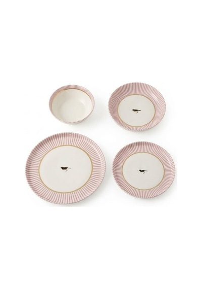 Porselen 24 Parça Yemek Takımı Vintage Desen Royal Pink Krem