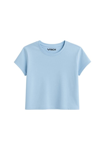 Kadın 4'lü Paket Oversize Crop Tişört %100 Pamuk Bisiklet Yaka T-shirt Mavi