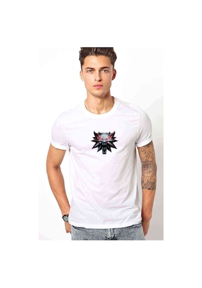 Witcher Metal Rock Music Müzik Baskılı Beyaz Erkek Tshirt
