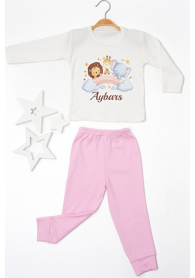 Pia Baby İsme Özel Erkek Çocuk Pijama Takımı %100 Pamuk Penye İsim Baskılı Kişiye Özel Çocuk Pijaması 10226p14pi Krem