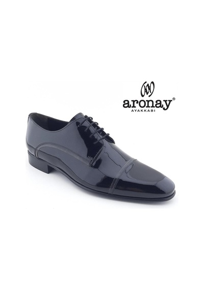 Aronay %100 Hakiki Deri Bağcıklı Jurdan Kösele Erkek Klasik Ayakkabı SIYAH RUGAN