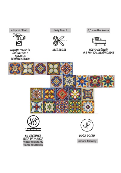 Kendinden Yapışkanlı Karnaval Desenli Pvc Karo 10x10 Cm 5 Li Paket