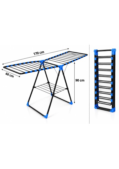 Arvıona Home 170 Cm Kalın Borulu Katlanabilir Metal Çamaşır Kurutmalığı 8 Borulu Mavi