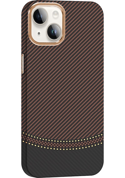 Rba Aksesuar Apple Uyumlu iPhone 13 Kılıf M-safe Şarj Özellikli Karbon Fiber Görünümlü Rba Gros Kapak - Gold-siyah Çok Renkli