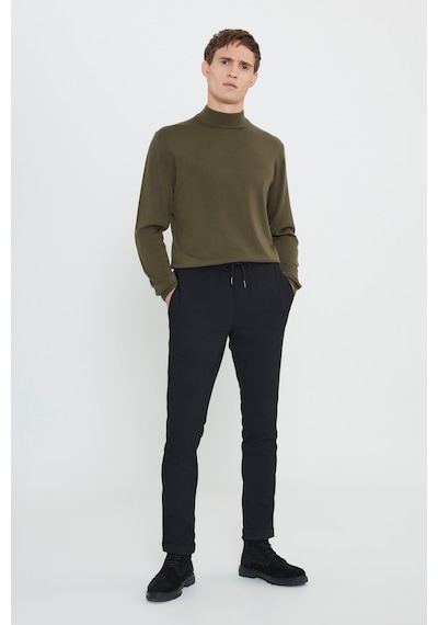 George Henry Slim Fit Dar Kesim Beli Bağlamalı Yan Cepli Jogger Pantolon Siyah