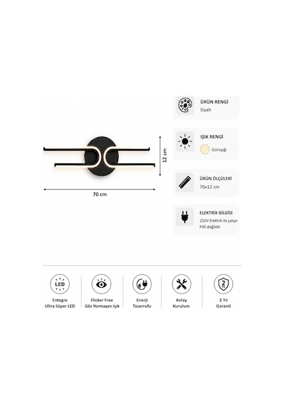 Mino Modern Led Duvar Apliği Günışığı Siyah