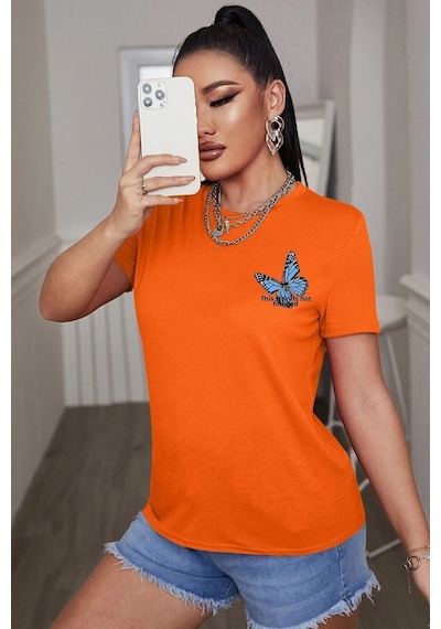 Sırt Baskılı Tasarım Tshirt Turuncu