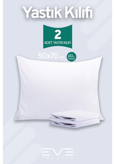 2 Adet Ranforce Düz Pamuk Antibakteriyel Yıkanabilir Lüks Yastık Kılıfı 50x70cm Beyaz