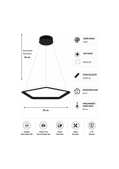 AvizeGO Titan Led Sarkıt Avize Beyaz Işık Siyah