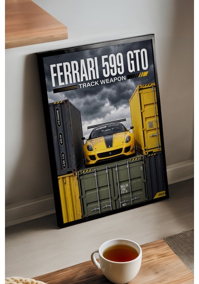 Ferrari 599 Gto Siyah Ahşap Çerçeveli Poster, Dekoratif Araba Duvar Tablosu
