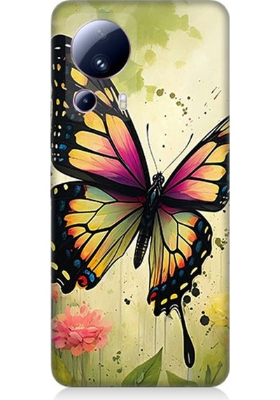 Xiaomi Mi 13 Lite Uyumlu Çayırda Neşeli Kelebek Desenli Silikon Kılıf Çok Renkli