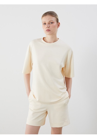 Lcw Vision Ekru Oversize Soft Touch Kadın Tişört
