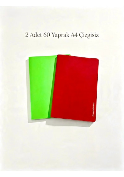 Pıano A4 Çizgisiz Defter Seti - 2 Adet, 60 Yaprak, Plastik Kapak Kırtasiye Seti