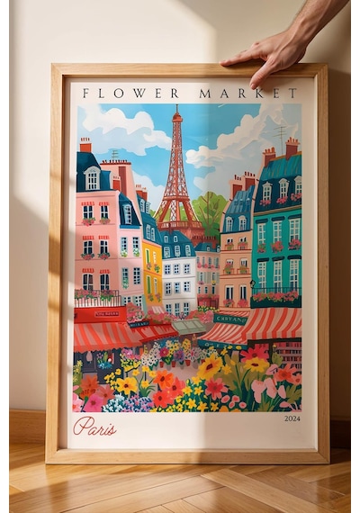 Paris Fransa Çerçeveli Tablo Seyahat Severlere Salon Ve Ofis İçin Estetik Duvar Dekoru Travel Flower Market