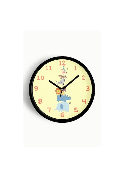 Sevimli Hayvanlar Modern Tasarım Çocuk Odası Duvar Saati - 30cm - Önü Camlı Siyah Kasa-jh1117 Siyah