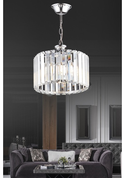 Luna Lighting  Lüx Kristal Krom Taşlı 25'lik Avize Krom