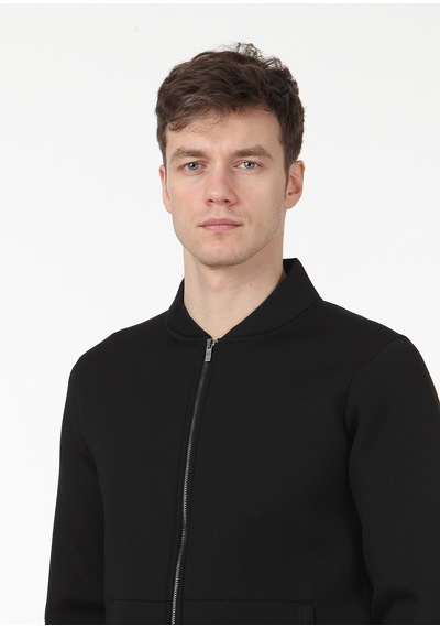 Ramsey Siyah Dik Yaka Düz Sweatshirt