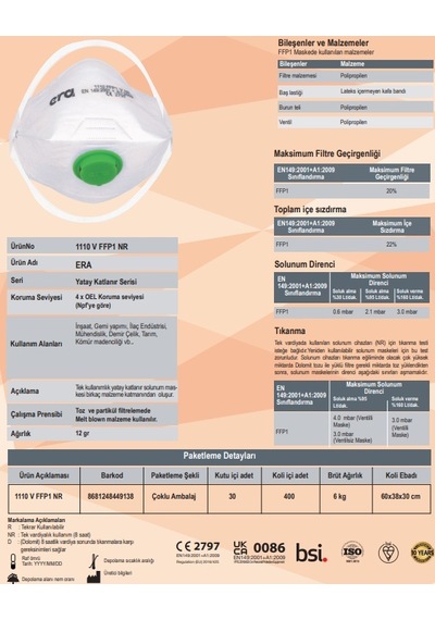 Era Ffp1 1110 Ventilli Maske 400 Adet