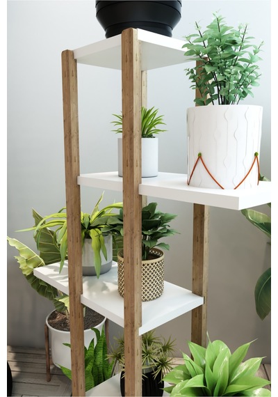 Lotus Beyaz Ahşap 5 Katlı Çiçeklik, Saksılık, Çiçek Standı, Dekoratif Raf / Çok Amaçlı Kullanım Beyaz - 626625396 Beyaz