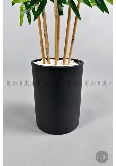 Yapay Bambu Ağacı 6 Dallı 150 Cm Yoğun Yapraklı Metal Krem Saksı Siyah