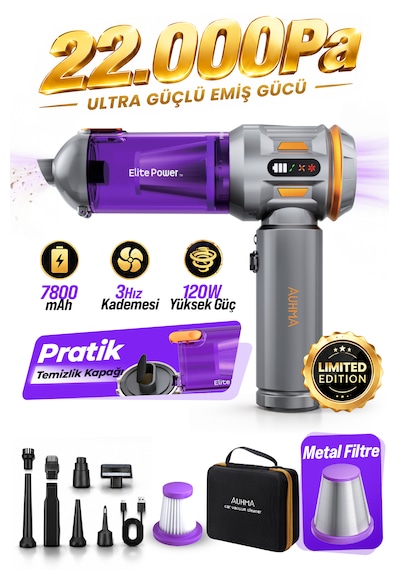 Auhma Ahv-24 Lımıted Edıtıon 22.000pa Brushless Kablosuz Araç İçi Basınçlı Üfleme & Çekme Süpürgesi Gri