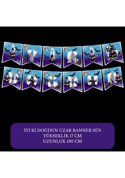 İyi Ki Doğdun Wednesday Temalı Uzar Süs Banner 180 Cm Tüm Yaşlar