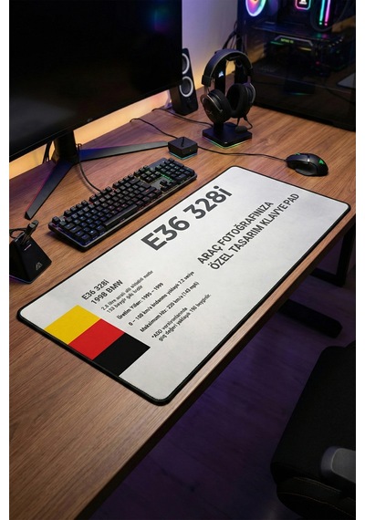 Sonictouch Kişiye İsme Araca Özel Fotoğraflı Xxl Dikişsiz Gamer Arabalı Klavye Mousepad 40x90cm