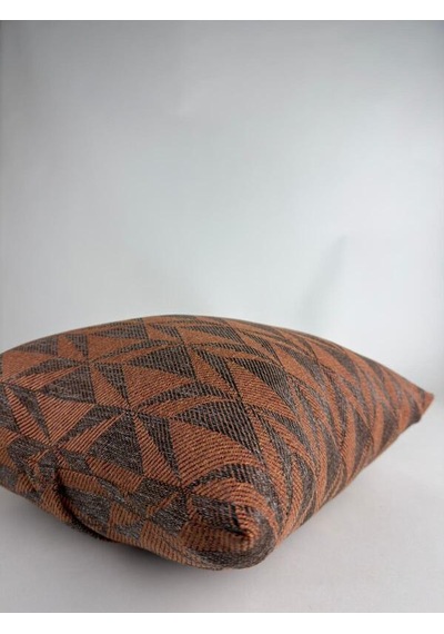 Kiremit Melanj Geometrik Desenli Keten Kırlent Kılıfı 43x43 Cm Premium Collection Kiremit - Siyah