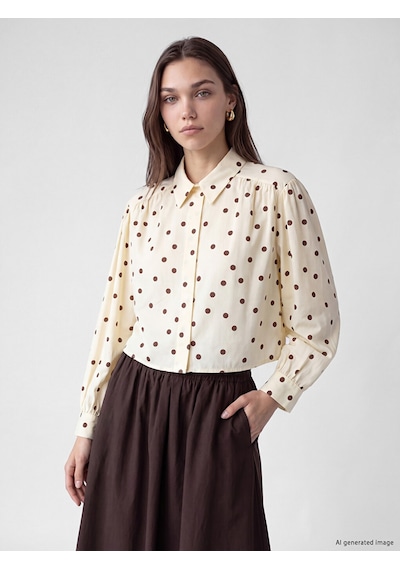 Lcw Modest Ekru Puantiyeli Poplin Kadın Gömlek