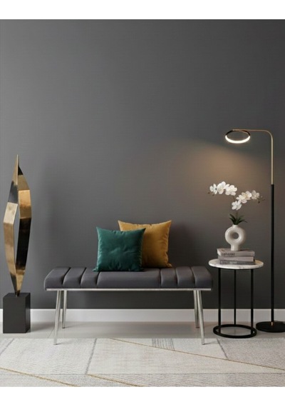 Özcan Metal Krom Metal Ayaklı Metal Kasalı Bench Mutfak Salon Antre Yatak Odası Balkon Puf Bank Antrasit