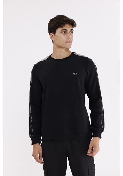 Rowinger Selanik Doku Yumuşak Tutuşlu Rahat Kalıp Yuvarlak Yaka Esnek Manşetli Sweatshirt Black