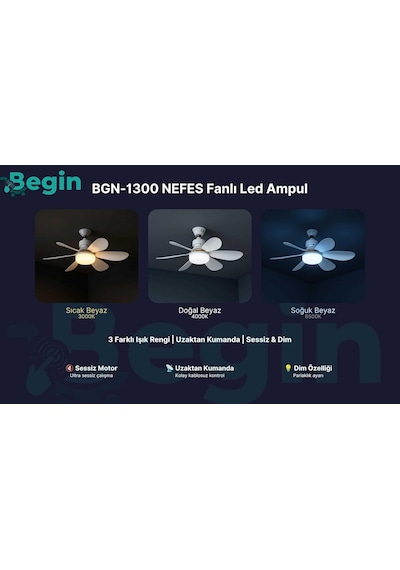 Begin 50w 6 Kanatlı Led Işıklı Tavan Vantilatör Uzaktan Kumandalı