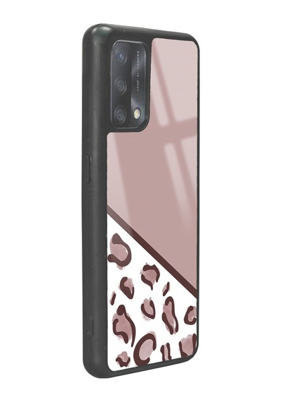 Oppo A74 Kahve Leopar Tasarımlı Glossy Telefon Kılıfı Siyah
