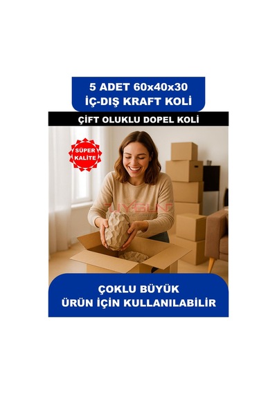 5 Adet 60x40x30 Ev Taşıma Kolisi, Çeyiz Kolisi, Boş Koli, Çift Oluklu Ksssk Dopel