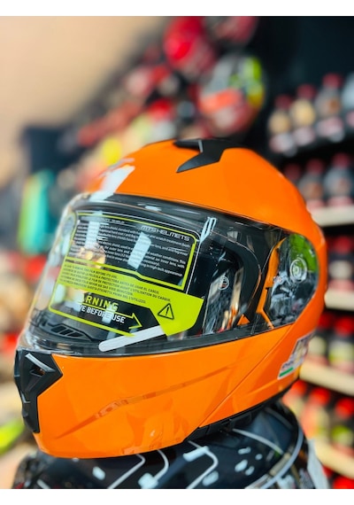 Mts 966 Çene Açılır Güneş Vizörlü Motosiklet Kaskı Kapalı Turuncu