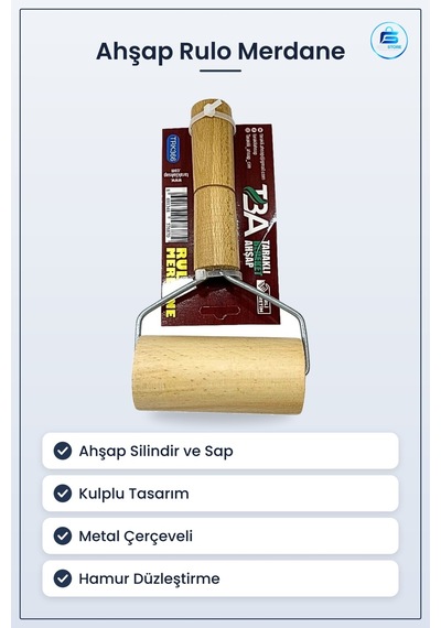 Ahşap Rulo Merdane Kulplu Hamur Ve Boya Düzleştirici Mutfak Atöly