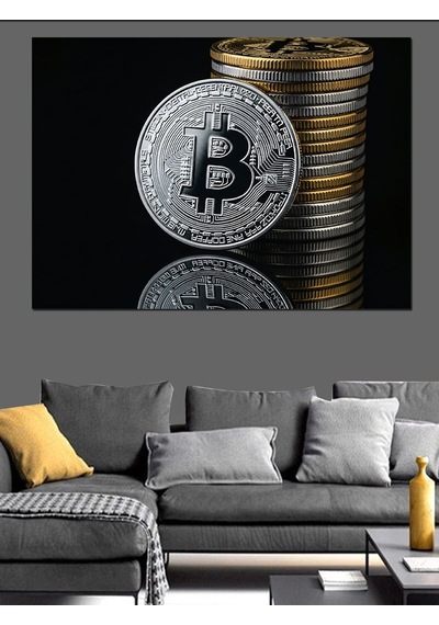 Bitcoin Kripto Para Yığını Dekoratif Kanvas - Mdf Ahşap Tablo