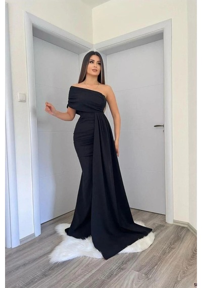 Genel Markalar Kadın Tek Omuz Kuyruklu Balık Kesim Abiye Elbise Siyah - 920880811 Siyah